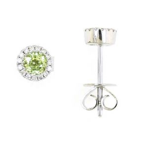14K White Gold Yellow Stud Round Earrings