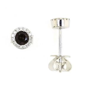 18K White Gold Black Round Stud Earrings